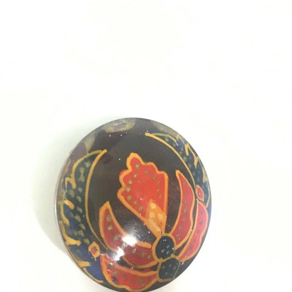 Wooden 1990s Vintage Jewelry Hand Painted Colorful Brooch and Earrings - Picture 2 of 4